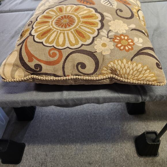 THROW PILLOW Boho Floral Striped Beige Yellow Orange Double Sided 19" x 19" x 5" - Picture 9 of 10